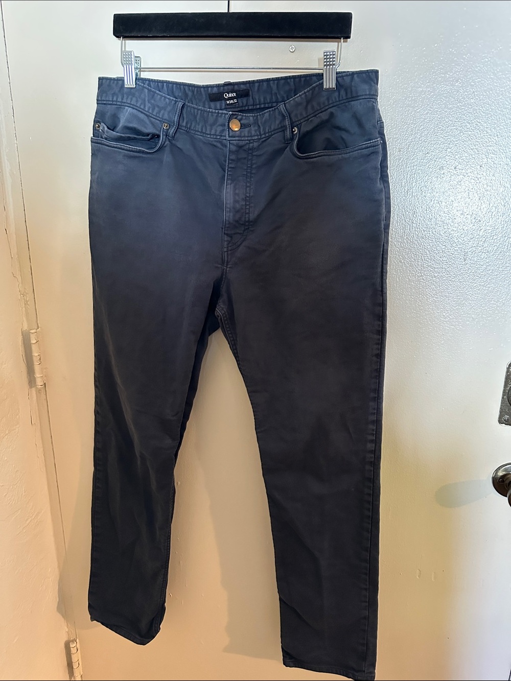 Quince Men's Blue Cotton Stretch Denim Chinos  34X32 Flat Front 5-Pocket